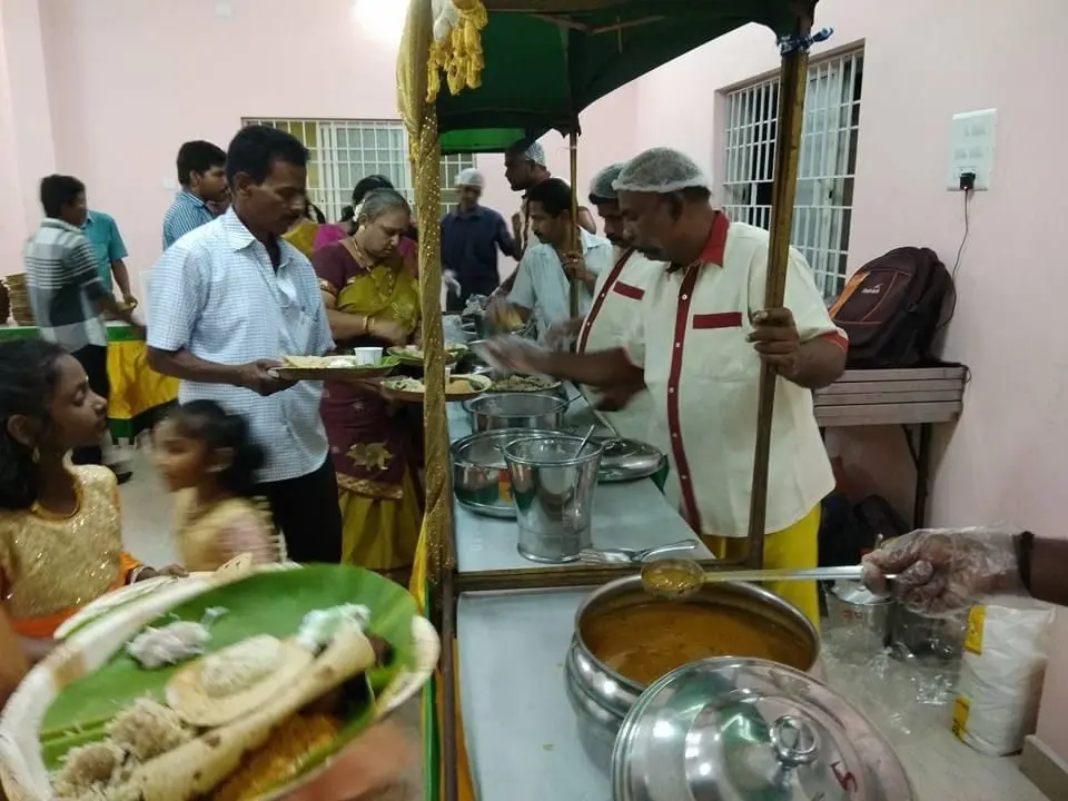 Traditional South Indian feast on banana leaf